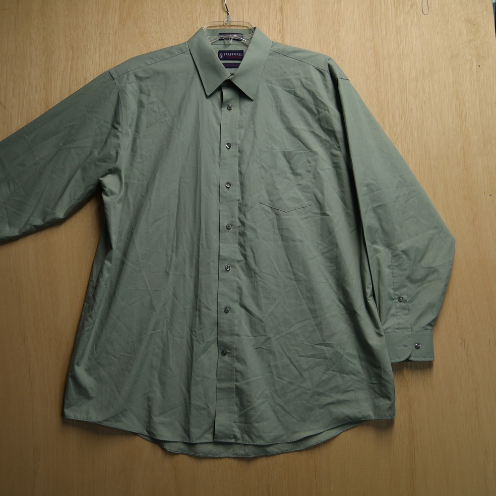 Stafford Performance Super 18 34-35 Classic Fit Sage Green Dress shirt B-A